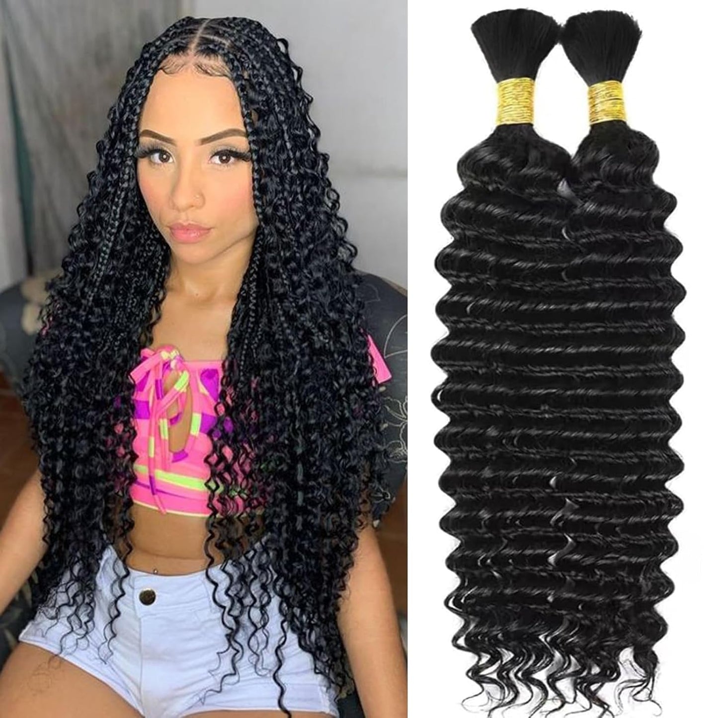 Water Wave Bulk Human Hair For Boho Braiding Natural Black