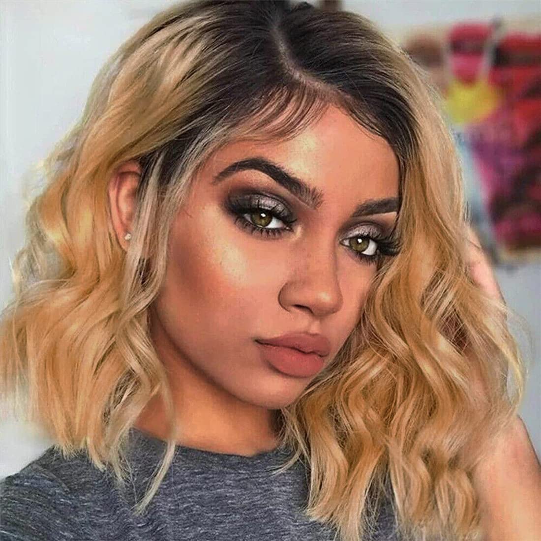 13x4 Lace Front Wigs Human Hair invisible knots Glueless Loose Body Wave Bob Wig Pre-cut Lace Brown Blonde Ombre Beginner Friendly