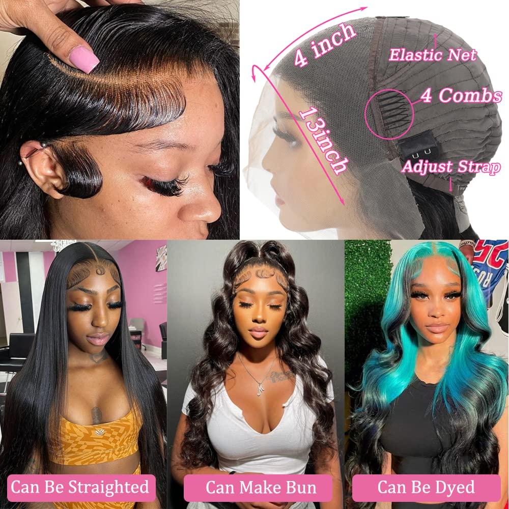 13x4 Body Wave Transparent Lace Front Wigs Human Hair Pre Plucked HD Lace Frontal Glueless Wigs with Baby Hair Natural Black