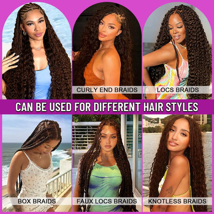 100% Human Deep Wave Bulk Boho Hair for Braiding Curly Bundles Human Hair Wet and Wavy Hair Extension No Weft Natural Brown
