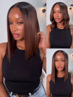 7x5 Bye-Bye Knots Ombre Chestnut Brown Put On and Go Yaki Bob Straight Lace Wig Glueless Human Hair Wigs with Invisi Drawstring