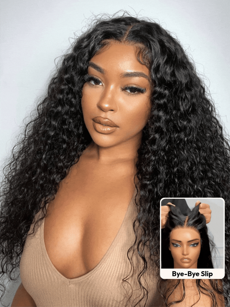 7x5 Glueless Wig Pre Cut 180% Density Wet And Wavy Water Wave Natural Black Invisible Knots Lace Frontal Wig Put On and Go