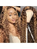 Honey Blonde Highlight Water Wave Pull & Go 13x6 Lace Frontal Tiny Knots Glueless Wig Deep Curly Human Hair