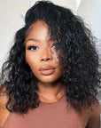 Deep Wave Short Bob Wig Curly Lace Front Wig Glueless 13x4 Human Hair Wear Go Wigs Natural Black