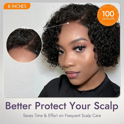 Trendy Short Cut Curly Minimalist Pre-Cut HD Lace Glueless Side Part Frontal Bob Wig  Human Hair 150% Density