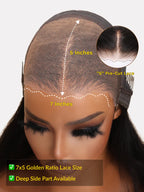 7x5 Pre Cut Glueless Golden Brown Highlights Water Wave Bye Bye Knots Lace Closure Wig 150% Density