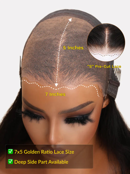 7x5 Pre Cut Glueless Golden Brown Highlights Water Wave Bye Bye Knots Lace Closure Wig 150% Density