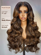 Balayage Highlight Glueless Body Wave 7x5 / 13x4 Lace Front Human Hair Wigs with Invisi Drawstring Put On and Go
