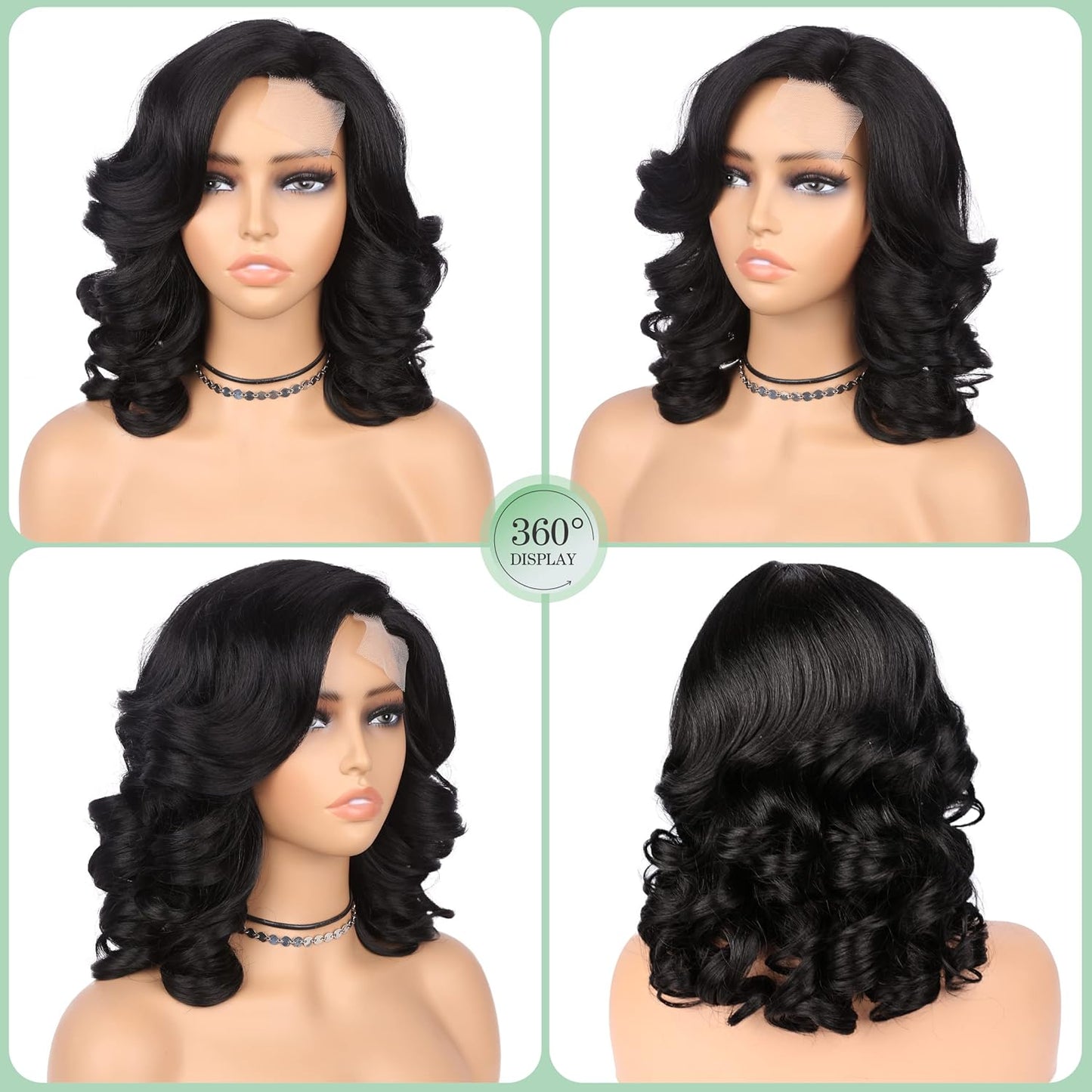 Short Bob Human Hair Wear Go Wig Glueless 13x4 Lace Front Pre-Plucked Body Wave Ocean Wave 180% Density - Natural Color (10 Inch)