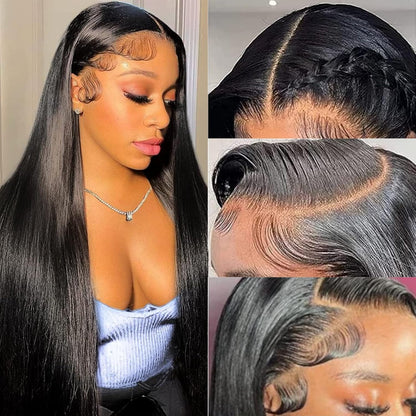 Luxury Custom Straight Wigs Transparent Lace Glueless 100% Human Hair Lace Front Wigs Natural Black