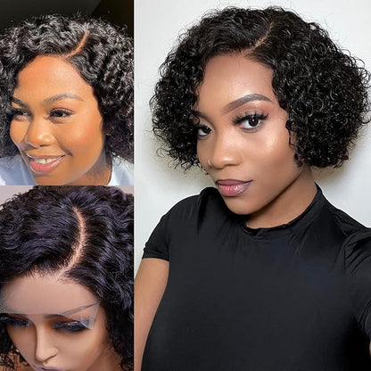 Trendy Short Cut Curly Minimalist Pre-Cut HD Lace Glueless Side Part Frontal Bob Wig  Human Hair 150% Density