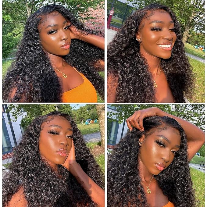 360 Full Lace Glueless Deep Wave Wig Invisi Drawstring Natural Black Pull & Go 180% Density Human Hair