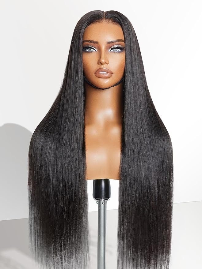 Yaki Straight 13x4/6x5 Glueless Lace Wig Pre-cut Lace Put On and Go Natural Black Beginner Friendly 150% Density