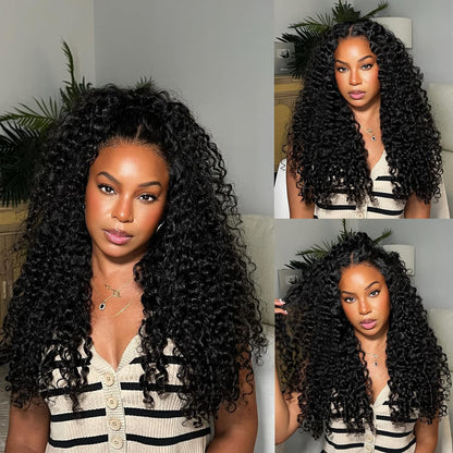 Glueless Curly Pre Plucked Pre Cut Deep Wave Wig for Women 200 Density Drawstring 13X6 Hd Lace Closure Middle Part Wear and Go Wigs Natural Black Color