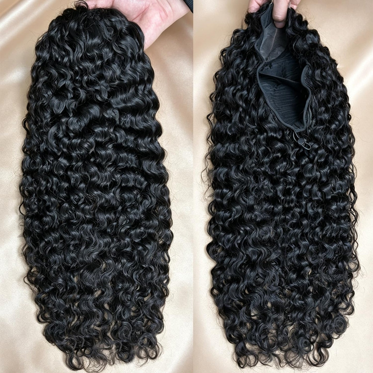 Glueless Curly Pre Plucked Pre Cut Deep Wave Wig for Women 200 Density Drawstring 13X6 Hd Lace Closure Middle Part Wear and Go Wigs Natural Black Color