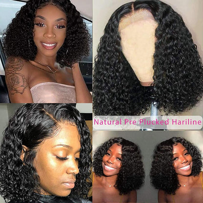 Short Curly Bob Wigs Brazilian Virgin Human Hair 13x4 Lace Front Wigs Kinky Curly Hair Pre Plucked with Baby Hair 150% Density (12inch, 13x4)