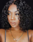 Deep Wave Short Bob Wig Curly Lace Front Wig Glueless 13x4 Human Hair Wear Go Wigs Natural Black