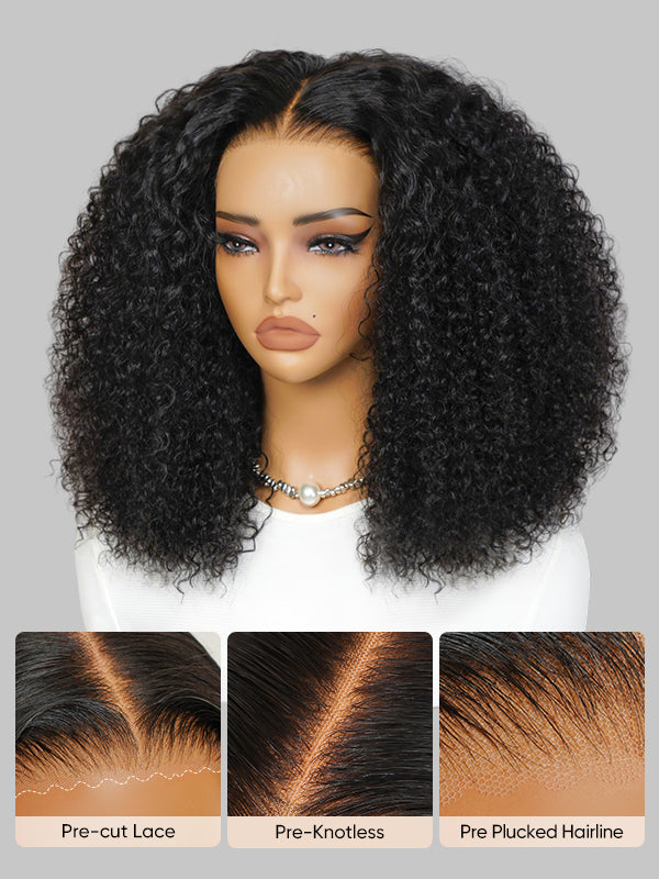 Ready To Go  250% Density Popping Short Bob Cut Curly Glueless HD Lace Front Wigs Human Hair Wigs