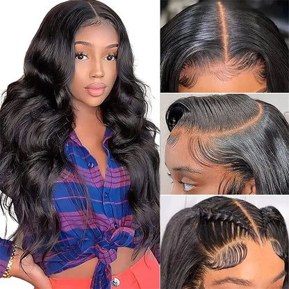 Human Hair Body Wave 13x4 Lace Frontal Glueless Wig Pre Plucked with Baby Hair Brazilian Real Hair Natural Color
