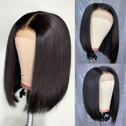 Super Natural Hairline Silky Short Bob Wig Human Hair Straight Bob Lace Human Hair Natural Black