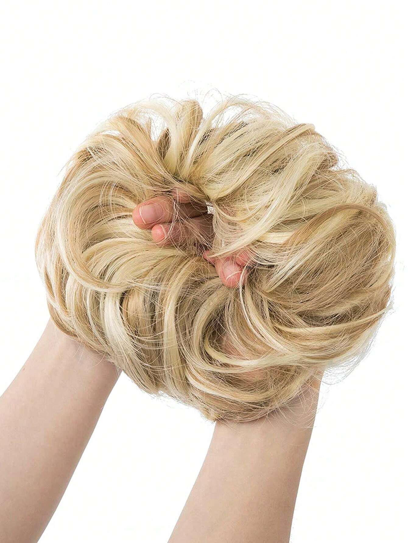 Large Messy Bun Hair Piece Wavy Curly Scrunchies Synthetic Chignon Ponytail Hair Extensions Thick Updo Hairpieces for Women Dirty Blonde