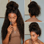 7x5 Pre Cut Glueless Golden Brown Highlights Water Wave Bye Bye Knots Lace Closure Wig 150% Density