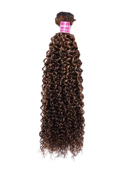 Curly Hair With Blonde Highlight Human Hair Weft (One Bundle)
