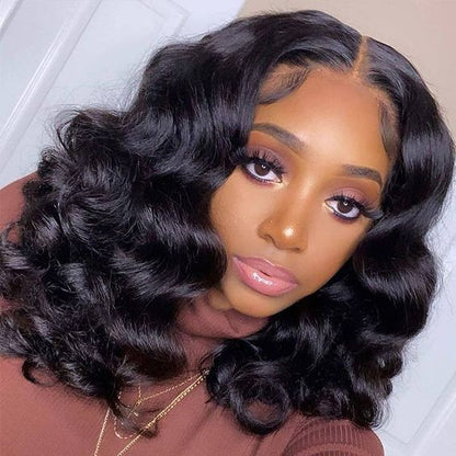 Short Bob Glueless Loose Deep Wave 13*4 HD Lace Frontal Wigs 180% Density Curly Human Hair