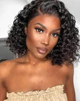 Deep Wave Short Bob Wig Curly Lace Front Wig Glueless 13x4 Human Hair Wear Go Wigs Natural Black