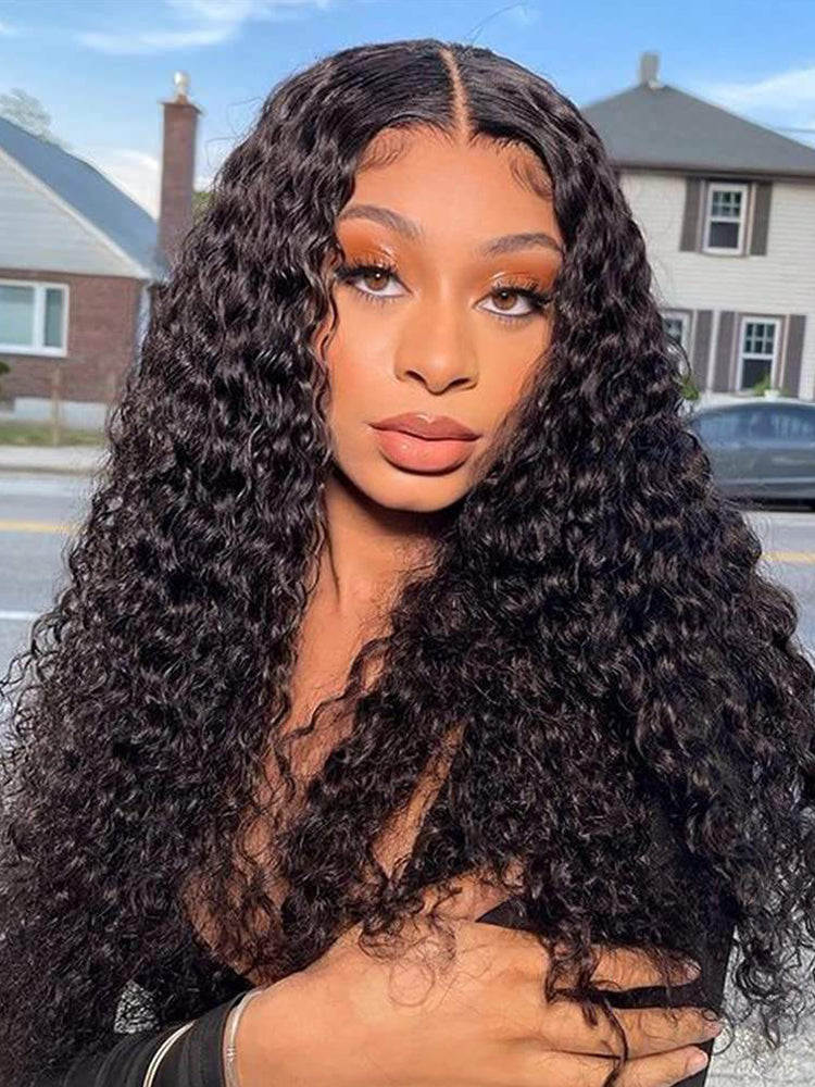 Natural Black Glueless Wig Loose Deep Human Hair 13x4 HD Lace Front Wigs