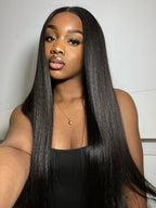 Yaki Straight 13x4/6x5 Glueless Lace Wig Pre-cut Lace Put On and Go Natural Black Beginner Friendly 150% Density