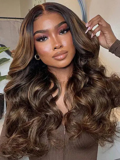 Balayage Highlight Glueless Body Wave 7x5 / 13x4 Lace Front Human Hair Wigs with Invisi Drawstring Put On and Go