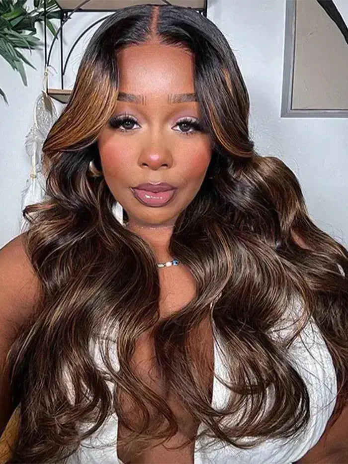 Balayage Highlight Glueless Body Wave 7x5 / 13x4 Lace Front Human Hair Wigs with Invisi Drawstring Put On and Go