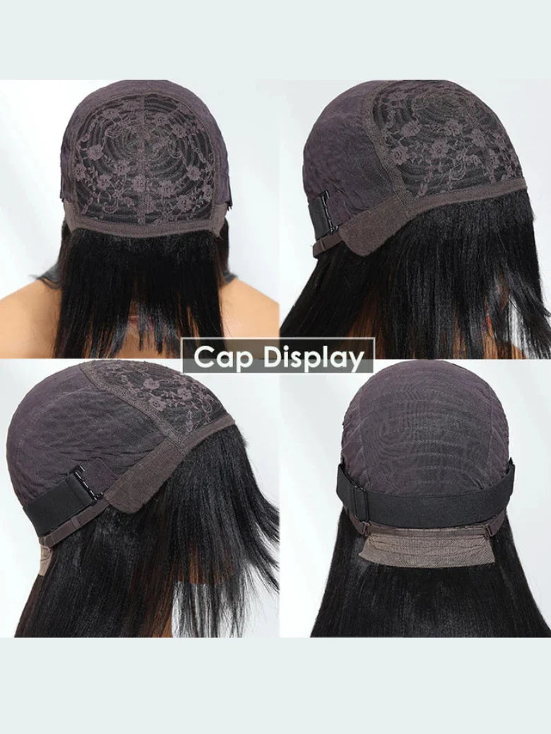 Pre-Everything 7x5/13x4 Lace Frontal Loose Wave Wigs with Bangs-Fluffy Hair 3D Dome Cap Put on and Go Glueless Human Hair