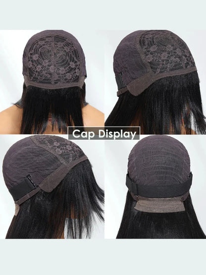 Pre-Everything 7x5/13x4 Lace Frontal Loose Wave Wigs with Bangs-Fluffy Hair 3D Dome Cap Put on and Go Glueless Human Hair