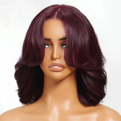 Black Cherry 7x5 Lace Front Drawstring Glueless Short Bob Body Wave Wig Pre-Everything Salon Free Human Hair Wigs