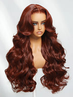 Body Wave Put On and Go Glueless Wigs 150% Density Reddish Brown 7x5 Pre-Cut Lace Wigs with Natural Hairline