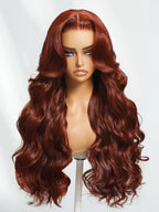 Body Wave Put On and Go Glueless Wigs 150% Density Reddish Brown 7x5 Pre-Cut Lace Wigs with Natural Hairline