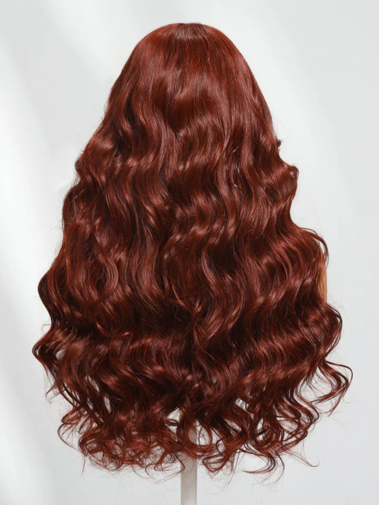 Body Wave Put On and Go Glueless Wigs 150% Density Reddish Brown 7x5 Pre-Cut Lace Wigs with Natural Hairline