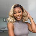 13x4 Lace Front Wigs Human Hair invisible knots Glueless Loose Body Wave Bob Wig Pre-cut Lace Brown Blonde Ombre Beginner Friendly