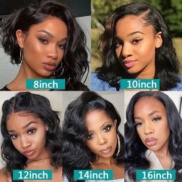 Short Bob Human Hair Wear Go Wig Glueless 13x4 Lace Front Pre-Plucked Body Wave Ocean Wave 180% Density - Natural Color (10 Inch)