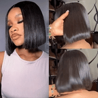 Super Natural Hairline Silky Short Bob Wig Human Hair Straight Bob Lace Human Hair Natural Black