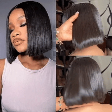 Super Natural Hairline Silky Short Bob Wig Human Hair Straight Bob Lace Human Hair Natural Black