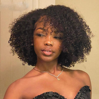 Ready To Go  250% Density Popping Short Bob Cut Curly Glueless HD Lace Front Wigs Human Hair Wigs