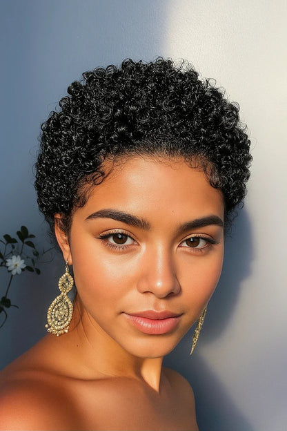 Natural Edges - Pixie Cut Short Kinky Curly Glueless Invisible Swiss Lace Wig Human Hair with HD Lace