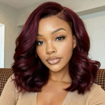 Black Cherry 7x5 Lace Front Drawstring Glueless Short Bob Body Wave Wig Pre-Everything Salon Free Human Hair Wigs