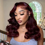 Black Cherry 7x5 Lace Front Drawstring Glueless Short Bob Body Wave Wig Pre-Everything Salon Free Human Hair Wigs