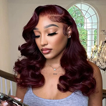 Black Cherry 7x5 Lace Front Drawstring Glueless Short Bob Body Wave Wig Pre-Everything Salon Free Human Hair Wigs