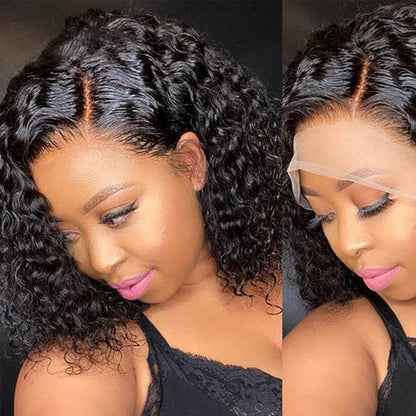 Short Bob Glueless Loose Deep Wave 13*4 HD Lace Frontal Wigs 180% Density Curly Human Hair