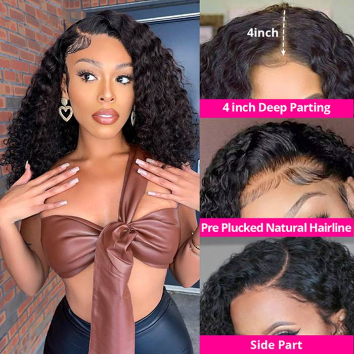 Short Bob Glueless Loose Deep Wave 13*4 HD Lace Frontal Wigs 180% Density Curly Human Hair